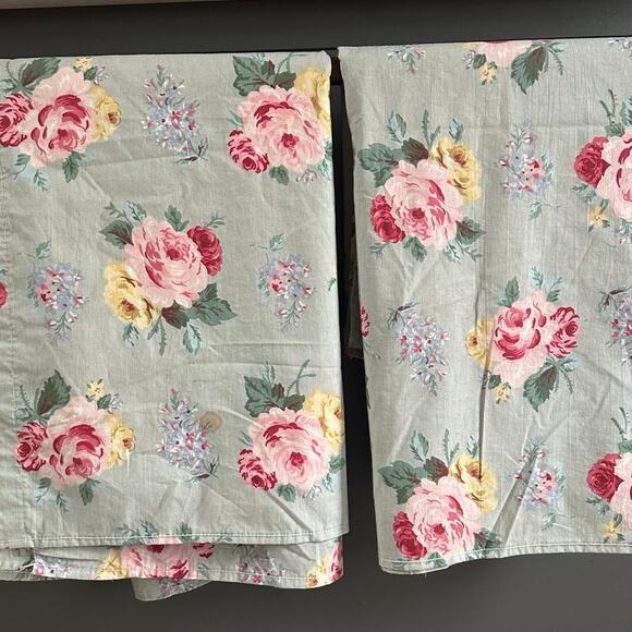 2xRalph Lauren Cottage Lane Rose Floral Green Pink Rose Twin Flat Sheets 62x96” - Picture 1 of 14